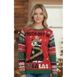 Ugly Christmas Sweater Party‎ Juniors XXXL (21) Grumpy Cat Tinsel Candy Cane Fun